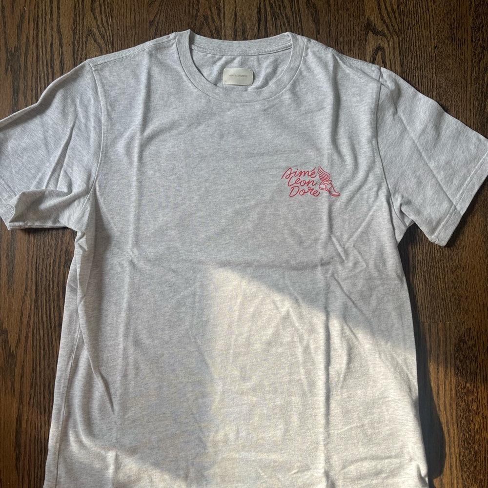 Aime Leon Dore Light Gray Tee with Pink Logo